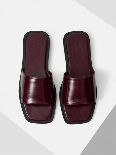 MOTF PREMIUM WOMEN SHOES NEW FRENCH RETRO HIGH-QUALITY PU LEATHER OPEN-TOED SQUARE TOE FLAT BOTTOM DRAG, BURGUNDY VERSATILE ELEGANT ELEGANT, LIGHT, NON-SLIP, SLIP-ON COMFORTABLE SANDALS