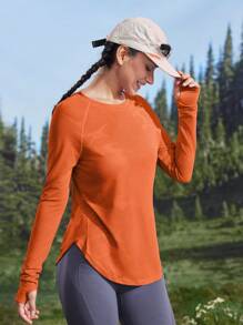 In My Nature 紫色网眼拼布短袖运动T恤，带开放式拇指孔，适合瑜伽、普拉提、健身、跑步，透气有弹性，夏季徒步旅行女装