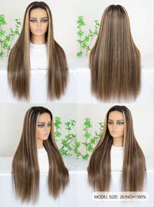 6x5 Wear&Go Glueless Highlight Straight Human Hair Wig Piano Color Mid-Length Pre Plucked Bleach Knots  Pre-Cut Transparent Lace Closure Wigs 180% Density