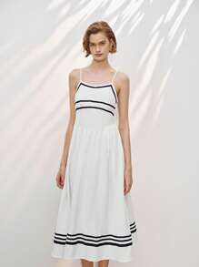 Lumivelle 女式优雅航海条纹吊带背心连衣裙