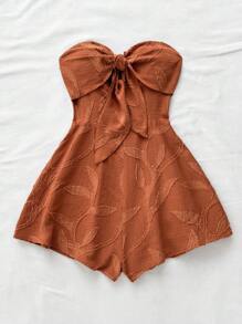 Soleia 女士度假春夏嘉年华邮轮派对水彩剪影印花抹胸前结后宽松连体裤，适合派对、约会、情人节，可作为内衣或外套穿着 - 棕色 - 查看 5