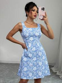 EMERY ROSE Women Casual Jacquard Waisted Sleeveless Dress, Summer Summer Dresses For Women Elegant Dresses For Women Birthday Dresses For Women - Blue - View 1