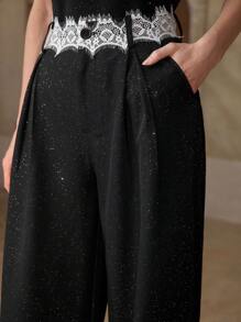 MOTF PREMIUM CONTRAST LACE PRESS CREASE SUIT PANTS - Black - View 2