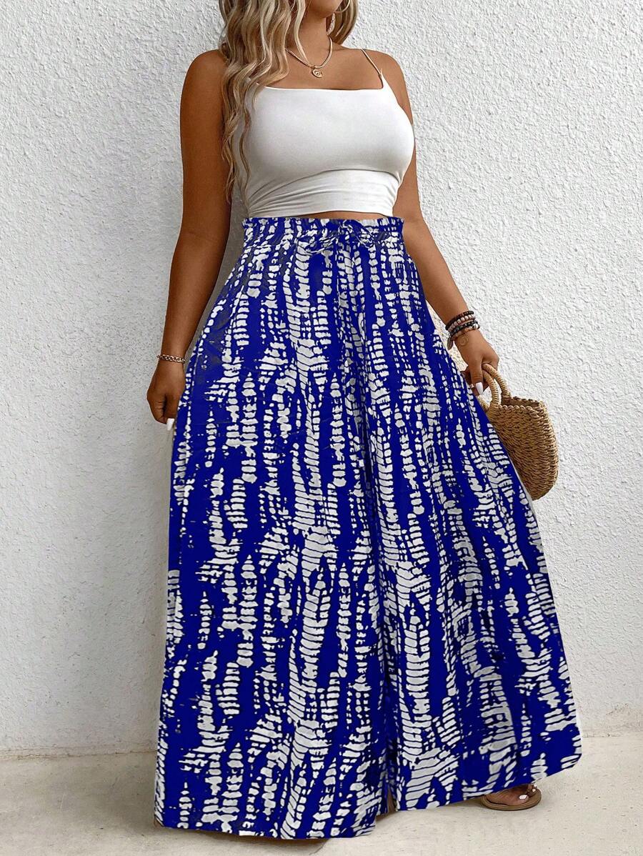 SHEIN LUNE Plus Size Loose Fashionable Pants, Suitable For Summer - Royal Blue - View 1