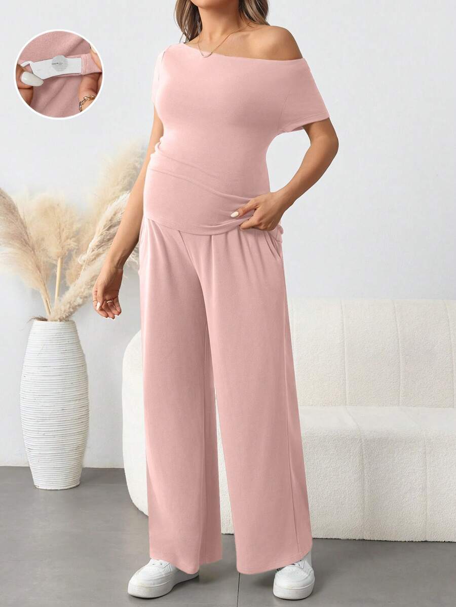 SHEIN Maternity Two Pieces Suits - Baby Pink - View 1