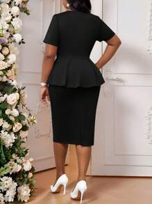 SHEIN Lady Spring Summer Elegant Plus Size Wedding Valentine's Day Suit Purple Knit Short Sleeve Blazer And Skirt Set Wedding Guest Dress Women