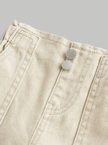 SHEIN Baby Girl Waist Button Design Pocket Wide-Leg Jeans - Apricot - View 4