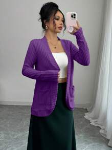 Elenzga 女士休闲罗纹拉绒侧袋短裤和薄夹克套装 - 紫丁香色 - 查看 1