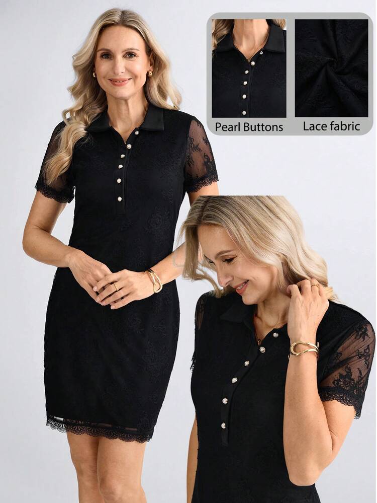 Elegant Party & Occasion Lace Collar Form-Fitting Dress For Women, Spring/Summer