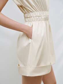 Chiquease Mono arrugado con cuello en V minimalista para mujer - Albaricoque - Ver 8