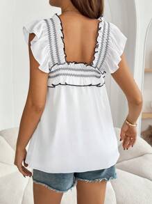 SHEIN Maternity Summer Casual Square Neck Ruffle Trim Blouse,Maternity Clothes - White - View 2