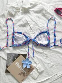 SHEIN Sweetro 1 pieza Top de traje de baño de verano con estampado floral diminuto y ajustable para mujeres de talla grande