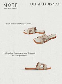 MOTF PREMIUM WOMEN CASUAL AND SIMPLE SUMMER CONTRAST BINDING HOLLOW OUT SQUARE TOE FLAT SANDALS, FOR NEW YEAR HOLIDAY, SPRING SHOES SPRING BREAK EASTER FOR CHRISTMAS - Brown - View 12