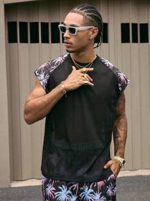 AXEPEAK 男士多尺码撞色拼接圆领无袖上衣和抽绳腰短裤套装 - 彩色 - 查看 5