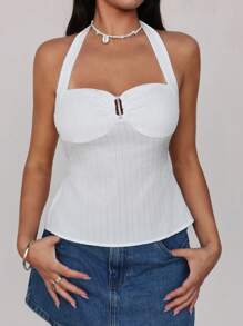 Roylia 系带吊带背心/J 形钩/舒适海湾海滩度假/浪漫约会 - 白色 - 查看 1