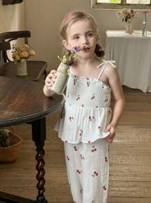 LMoss Kids Young Girl's Cherry Pattern Pleated Jumpsuit - Multicolor - View 4