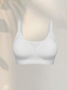 1 szt. Bezszwowy, siatkowy, patchworkowy, jednolity kolor, falbaniasty brzeg, regulowany, wyjmowany, usztywniany, bezprzewodowy biustonosz