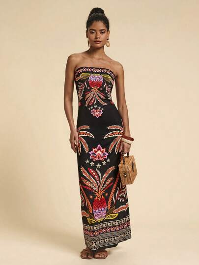 Travachic Summer Casual Dress For Holiday Dates, Multi-Color Printed Plunging-Necked Women's Dress For Vacation, School Back-To-School Outfit, Very Simple Outfit, Office Outfit, Date Outfit, Casual Dress For Attending Wedding Season, Afternoon Tea Party For Best Friends Outside,Each Cruise Vacation, City Road Trip Vacation, Boho Vacation, Music Festival , Beachwear, Easter,  Festival Dress For Mother's Day, Casual Dress For Attending Music Festival Outside. Women Casual Dress,Bohemian Clothes,Elegant Dress For Women