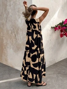 Weeklong Women's Retro Patterned Extra Long Dressfall Clothes Fall Clothes