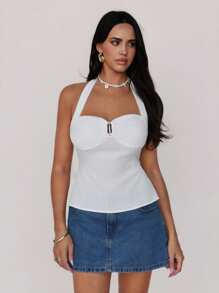 Roylia 系带吊带背心/J 形钩/舒适海湾海滩度假/浪漫约会 - 白色 - 查看 4
