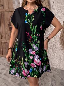 EMERY ROSE Váy mùa hè tay cánh dơi cổ chữ V họa tiết hoa cỡ lớn - Nhiều màu - Xem 4