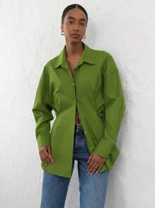 Aveloria Modichic 女士休闲办公装可调节宽松不对称下摆长袖衬衫