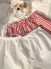 CovetEZ Pantalones cortos casuales para mujer con diseño de lazo en la cintura y botones