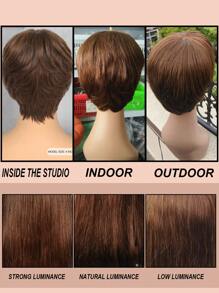 Pixie Cut With Fake Scalp Straight Remy Hair Machine Made Short Colored Human Hair Wig Mocha Brown For Women - S4 - View 7