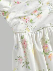 Girlism Teen Girl's Open Shoulder Puff Sleeve Ditsy Floral White Mid-Length Tea Party Dress,Boho Clothing,Easter Dress,Holiday Family Outdoor Spring Picnic Everyday Wear,Suitable For Various Occasions,Music Festival Bridesmaids Dress,,Suitable For Parties, Weddings, Garden Events, Commuting Elegance,,Shopping, Suitable For Weddings,Birthday Parties,Dances And Bridesmaids Occasions - Multicolor - View 3