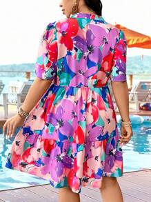 SHEIN Clasi Plus Size Women Floral Print Loose Multi-Layer Patchwork A-Line Vacation Dress - Multicolor - View 2