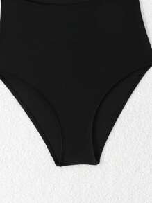 女童连体针织纯色海星装饰泳衣，适合夏季度假、游泳、海滩 - 黑色 - 查看 6