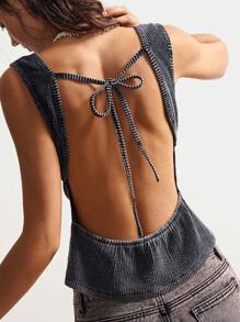 Bohemela Casual Solid Color Knitted Backless Slim Fit Tank Top For Women