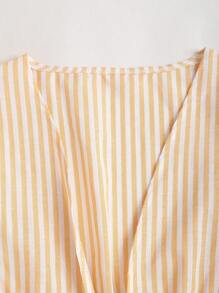Sweetra Striped Print Deep V-Neck Knot Casual Long Sleeve Blouse Fall Cloth For Women - Yellow - View 4