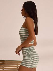 MUSERA Textured Stripe Cami Top Spring Summer Vacation Boho Ibiza Elegant Beach Cute. Beach House Airport Holiday Cute Festival - Green - View 2