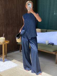 DAZY Women Denim Two Pieces Outfits - Medium Wash - View 2