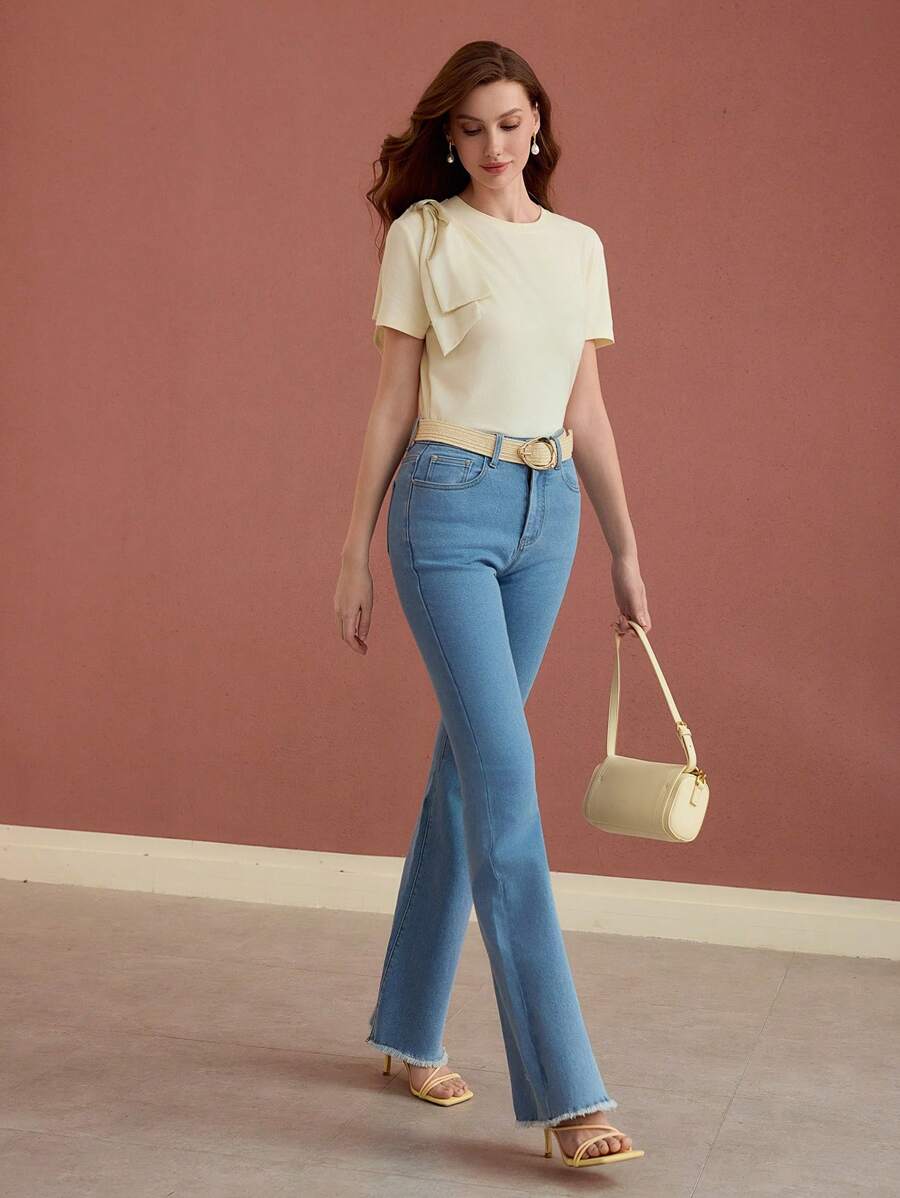 MOTF PREMIUM BOW DECOR SHORT SLEEVE T-SHIRT - Apricot - View 1