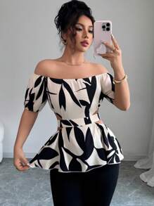 Elenzga Áo trễ vai thanh lịch cho nữ có dây buộc sau lưng và đường cắt eo, phong cách thường ngày - Màu be - Xem 5
