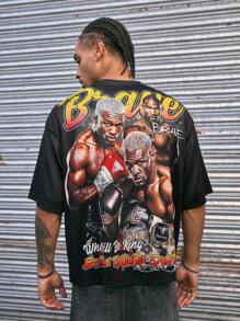 AXEPEAK Street Fashion Graffiti Print Men's Casual Crew Neck Short Sleeve T-Shirt, Summer - Black - View 2