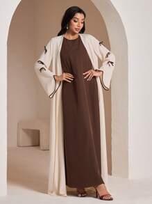 Veilorie Damen elegantes Set aus einfarbigem Kleid mit rundem Ausschnitt und Jacke mit Schleifendekor, dezent