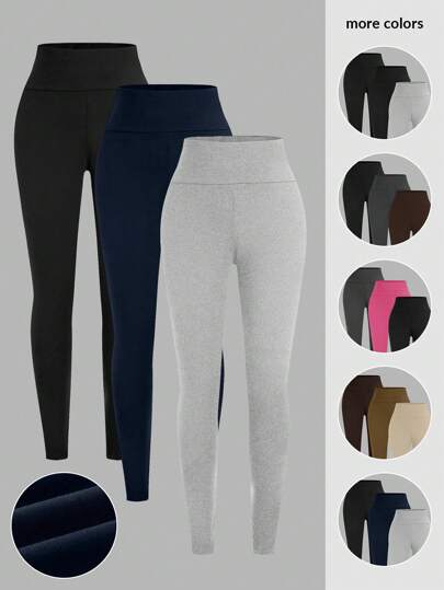 SHEIN SXY 3 Packs Women's Leggings, Comfortable And Smooth For Yoga, Fitness And Cycling, And Everyday Wear
