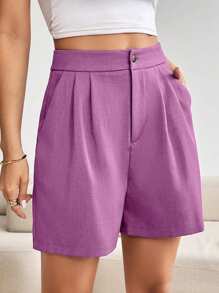 Chiquease 女士纯色时尚短裤，适合夏季 - 紫色 - 查看 1