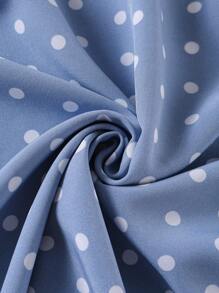 SHEIN CURVE+ Plus Size Women's Casual Polka Dot Print Ruffle V-Neck Blouse, Summer, Summer Tops - Blue - View 6