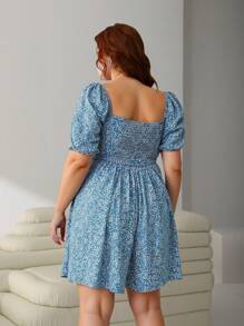 SHEIN EZwear Plus Size Women Square Neck Short Sleeve Floral Print Jumpsuit - Multicolor - View 2