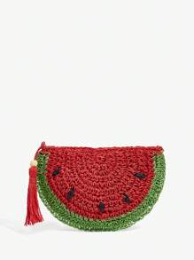 SHEIN SXY 女士，女式手拿包，草编包，时尚，优雅，简约，个性，百搭，西瓜造型，水果造型，适合海滩，度假，节日，夏季，海边