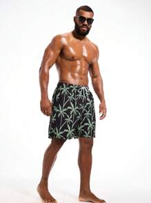 Short de plage à cordon de serrage avec imprimé palmiers, grande taille homme, hawaïen