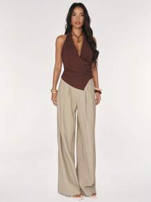 SHEIN BAE Women'S Sexy Solid Color Wrapped Backless Halter Top, Summer - Brown - View 5