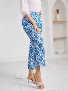 Miaspire Retro Printed Women's Long Pants, Spring/Summer Vacation - Blue and White - View 3