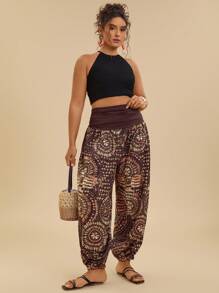 Travachic 大码女式波西米亚风休闲度假花卉印花宽松阔腿裤，春夏