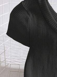 Franclia Áo len chui đầu cổ chữ U màu trơn bó sát eo thời trang tối giản mới cho nữ, mùa xuân/hè - màu đen - Xem 6