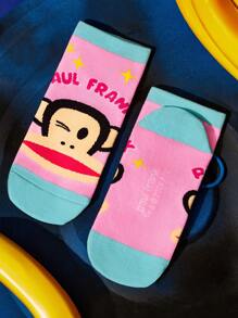 Paul Frank X SHEIN 3 Pairs Women Breathable Moisture-Wicking Pink Cartoon Cute Ankle Socks With Reinforced Toe & Heel, Durable, Suitable For All Seasons, Print,Monkey - Multicolor - View 10